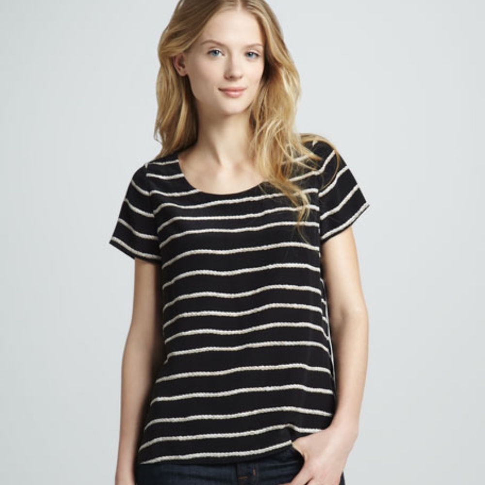 JOIE Black rope print striped blouse